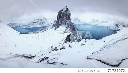 Panorama of mountain Segla at winter season, Senja islands, Norway 71723972