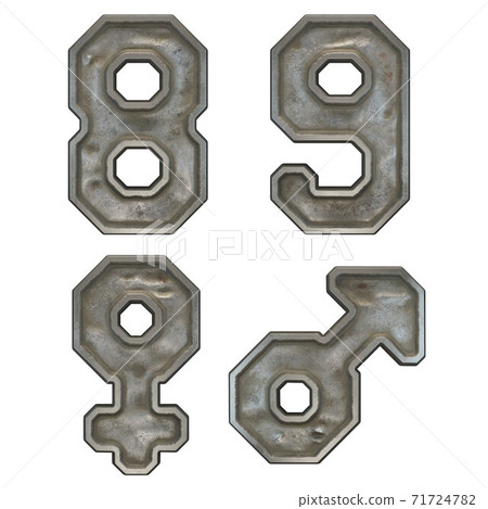 Set of numbers 8, 9 and symbols female, male made of industrial metal on white background 3d rendering Set of numbers 8, 9 and symbols female, male made of industrial metal on white background 3d rendering 71724782