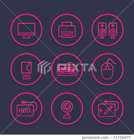 Computer peripherals line icons set - Stock Illustration [71726475] - PIXTA