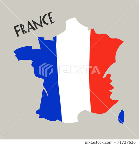 Vector hand drawn stylized map of France with flag. Travel illustration. Geography illustration. Europe map element 71727626