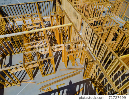 Wooden house in American beams the view of frame structure on a new development 71727699