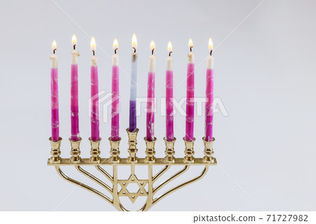 Jewish Holiday festival symbol Hanukkah menorah of lights star of David 71727982