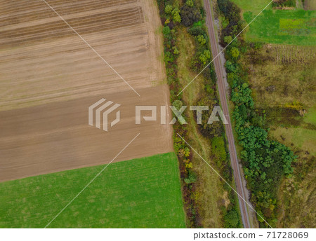 Aerial top view of a different agriculture fields in countryside Aerial top view of a different agriculture fields in countryside 71728069