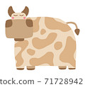 Brown Christmas bull 2021. Cute childish illustration - cow. Isolated animal on a white background. 71728942