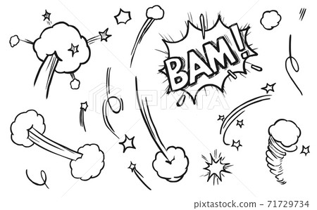 Hand drawn comic explosion element sketch set Hand drawn comic explosion element sketch set 71729734