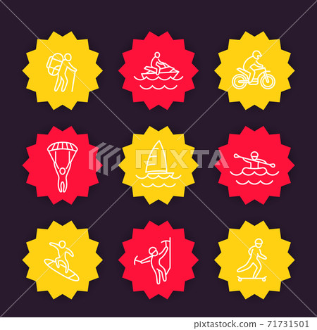 extreme outdoor activities icons, linear style extreme outdoor activities icons, linear style 71731501