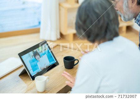 年長的夫婦與他們的孫子們遠程返鄉視頻通話 年長的夫婦與他們的孫子們遠程返鄉視頻通話 71732007