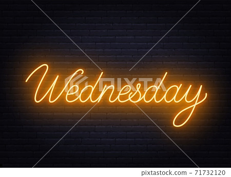 Wednesday neon sign on brick wall background. - Stock Illustration