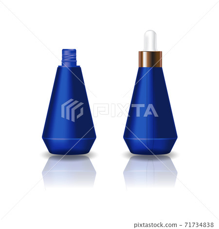 Blank blue cone shape cosmetic bottle with white dropper lid for beauty or healthy product. 71734838