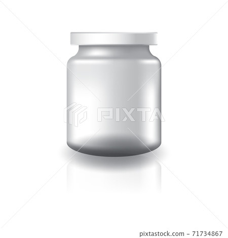 Blank clear round jar with white lid for supplements or food product. Blank clear round jar with white lid for supplements or food product. 71734867