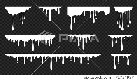 White dripping stain. Realistic melt drips. Liquid horizontal paint splash. Daily products or sauce blobs. Mockup of flow down effects on transparent background. Vector templates set White dripping stain. Realistic melt drips. Liquid horizontal paint splash. Daily products or sauce blobs. Mockup of flow down effects on transparent background. Vector templates set 71734957