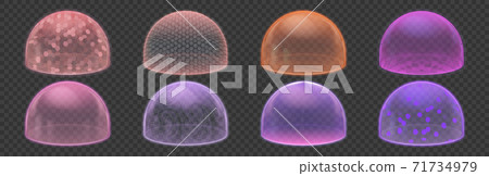 Force shield. Protective bubble and round ball safety shields, security defense and energy round barrier. Realistic colorful protection environment vector 3d isolated transparent set 71734979