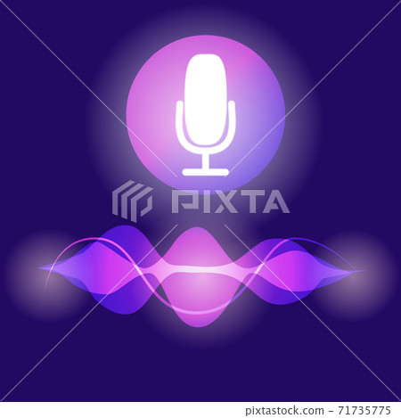 Personal assistant and voice recognition concept flat illustration of sound symbol intelligent technologies. Microphone button with bright voice and sound imitation lines. 71735775