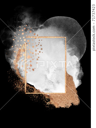 Gold frame with watercolor washes and glitter. Abstract template with for creative designs Gold frame with watercolor washes and glitter. Abstract template with for creative designs 71737423