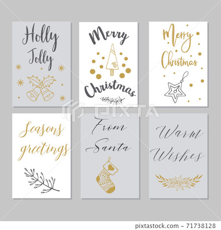 Merry Christmas greeting card set with cute xmas tree, santa and deer retro designs. Merry Christmas greeting card set with cute xmas tree, santa and deer retro designs. 71738128