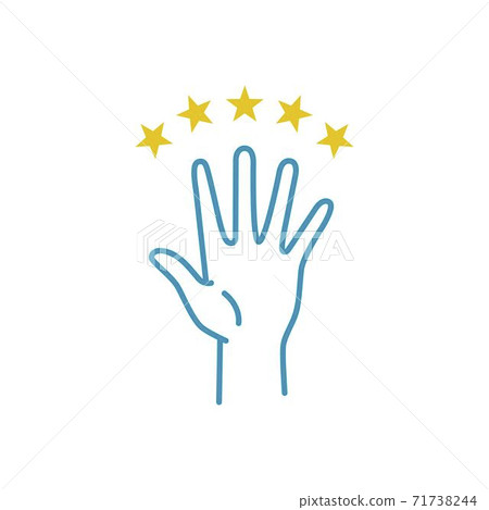 Color lines vector of hand and five stars. Color lines vector of hand and five stars. 71738244