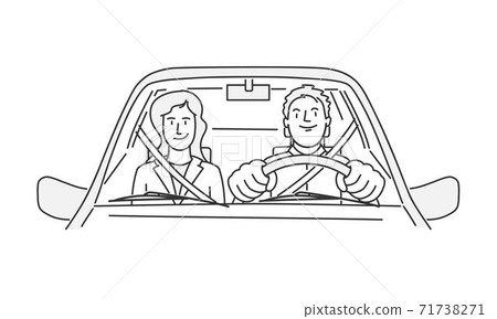 Woman and a man ride a car. Male driver. 71738271