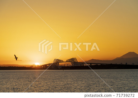 Autumn sunset in Tokyo Bay and Mt. Fuji 71739272