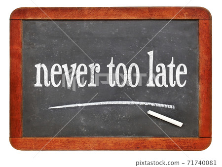 never too late text on blackboard 71740081