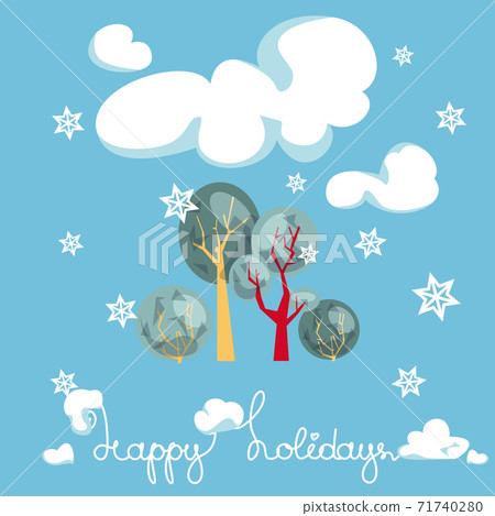 Winterly Trees under Snow Cloud on Blue Background 71740280
