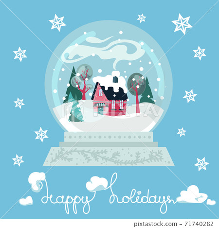 Cosy House in Crystall Ball on Blue Background 71740282