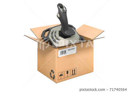 Joystick inside cardboard box, delivery concept. 3D rendering 71740564