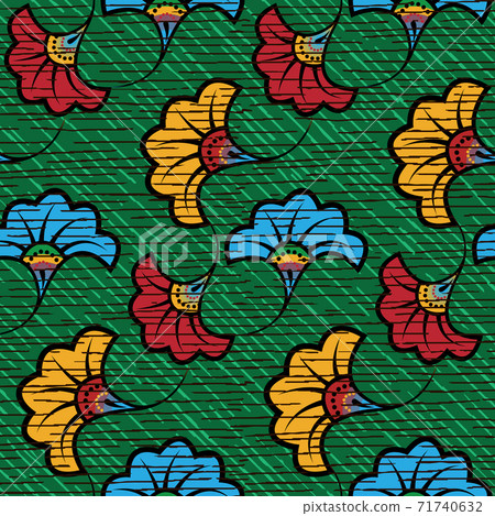African Wax Print fabric, Ethnic handmade ornament seamless design, tribal pattern motifs floral elements. Vector texture, afro colorful textile Ankara fashion style. Pareo wrap dress wedding flowers African Wax Print fabric, Ethnic handmade ornament seamless design, tribal pattern motifs floral elements. Vector texture, afro colorful textile Ankara fashion style. Pareo wrap dress wedding flowers 71740632