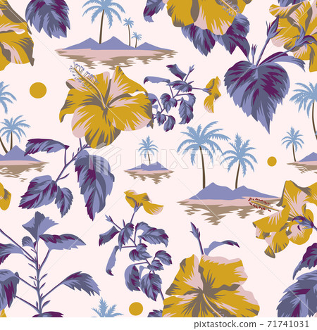 Summer island and floral pattern - Stock Illustration [71741031] - PIXTA