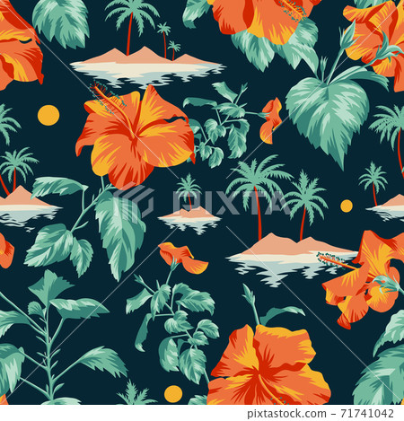 Summer island and floral pattern 71741042