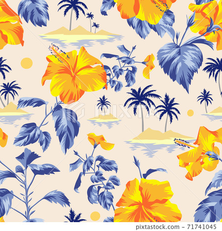 Summer island and floral pattern - Stock Illustration [71741045] - PIXTA