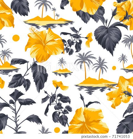 Summer island and floral pattern - Stock Illustration [71741053] - PIXTA