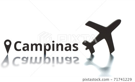 Campinas text, geotag and airplane silhouette, air transport concept 71741229