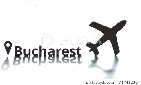Bucharest text, geotag and airplane silhouette, air transport concept Bucharest text, geotag and airplane silhouette, air transport concept 71741230