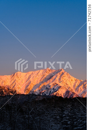Dawn of Kashimayarigadake in the Northern Alps (Nakayama Kogen, winter) 71742556