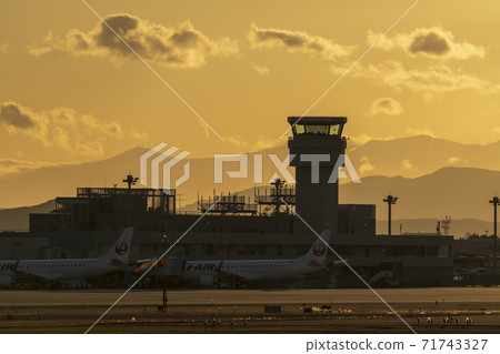 Scenery of Sendai Airport at dusk Natori City, Miyagi Prefecture 71743327