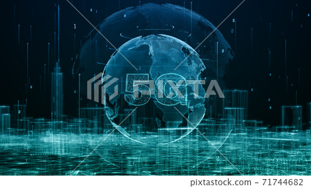 Smart city, Digital cyberspace with particles and Digital data Network connections, Global 5g high speed internet connection and Data analysis process big data background concept. 71744682
