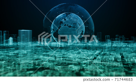 Smart city, Digital cyberspace with particles and Digital data Network connections, Global 5g high speed internet connection and Data analysis process big data background concept. 71744683