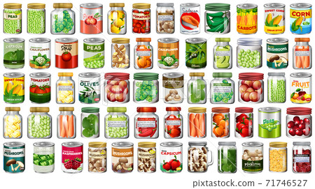 Set of different canned food and food in jars isolated Set of different canned food and food in jars isolated 71746527