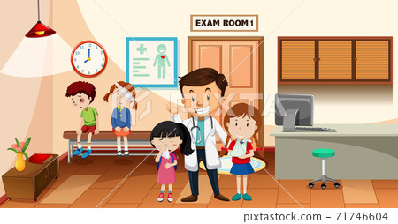 Kid in the hospital with a doctor scene Kid in the hospital with a doctor scene 71746604