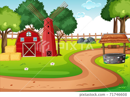 Barn and widmill in farm scene Barn and widmill in farm scene 71746608