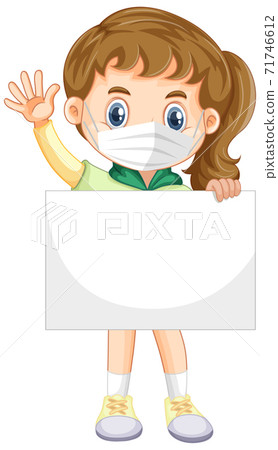 Cute young girl cartoon character holding blank banner 71746612
