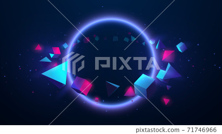 Abstract geometric shape floating around circle light and technology futuristic concept. 3d Vector Abstract geometric shape floating around circle light and technology futuristic concept. 3d Vector 71746966