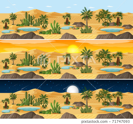 Desert nature landscape scene at different times of day 71747093