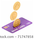 The pound sterling coins droping into credit card. 71747858