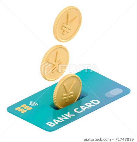 The yen and yuan coins droping into credit card. 71747859