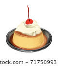 Illustration of a retro pudding with real touch cream and cherry 71750993