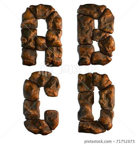 Set of rocky letters A, B, C, D. Font of stone on white background. 3d 71752873