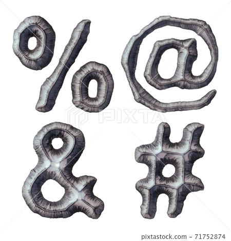 Set of symbols percent, at, ampersand and hash made of forged metal isolated on white background. 3d 71752874