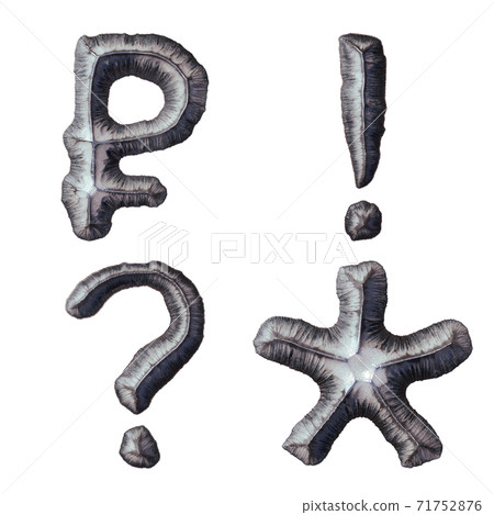 Set of symbols rouble, exclamation mark, question mark, asterisk made of forged metal isolated on white background. 3d Set of symbols rouble, exclamation mark, question mark, asterisk made of forged metal isolated on white background. 3d 71752876