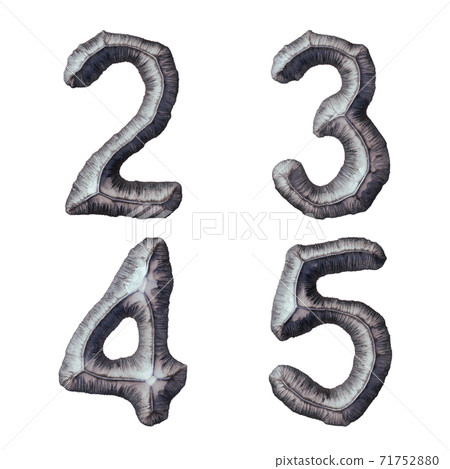Set of numbers 2, 3, 4, 5 made of forged metal isolated on white background. 3d Set of numbers 2, 3, 4, 5 made of forged metal isolated on white background. 3d 71752880